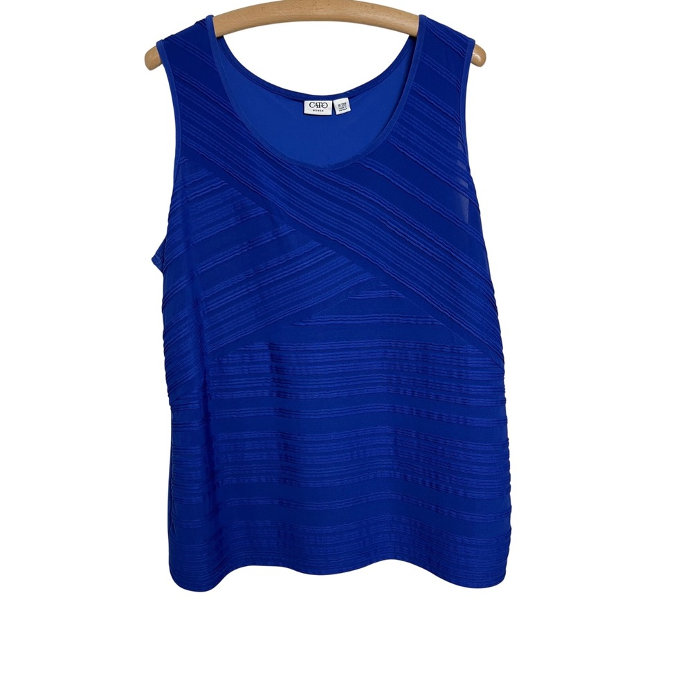 Cato Tank Top‎ Women 18/20W Blue Textured Sleeveless Scoop Neck Blouse D02